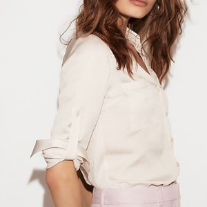 Express Petite Slim-Fit Satin Portofino Shirt